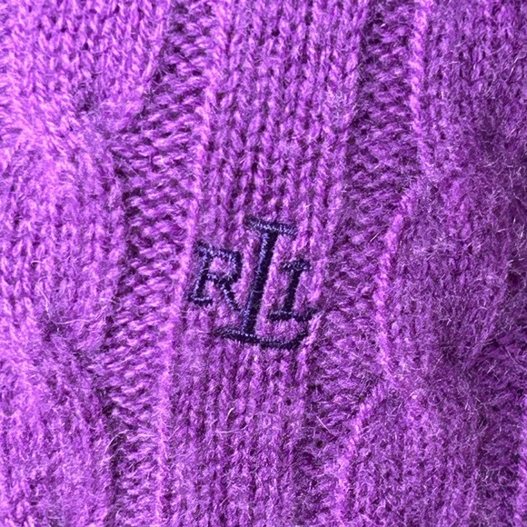 RALPH LAUREN sL 💯cashmere cable knit crewneck Vibrant purple! Super soft - Picture 4 of 6